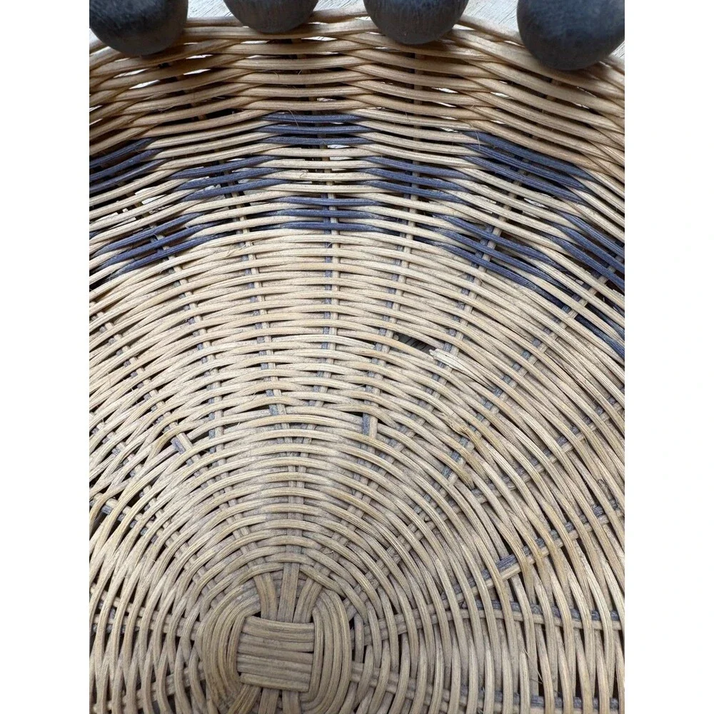 Vtg Set Of 2 Handwoven Baskets Doublewall With Beads Cherokee Style